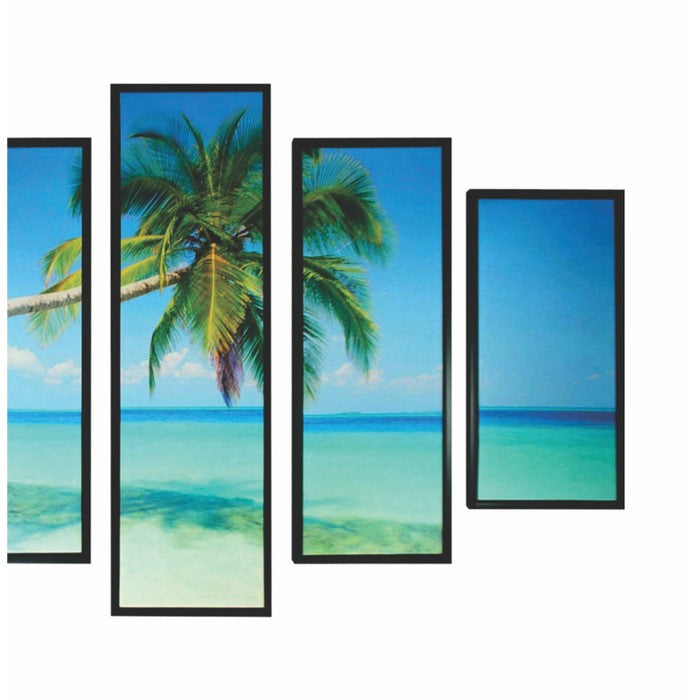 5 Piece Wood WallDecor with Beach and Coconut Tree Imprint,Multicolor
