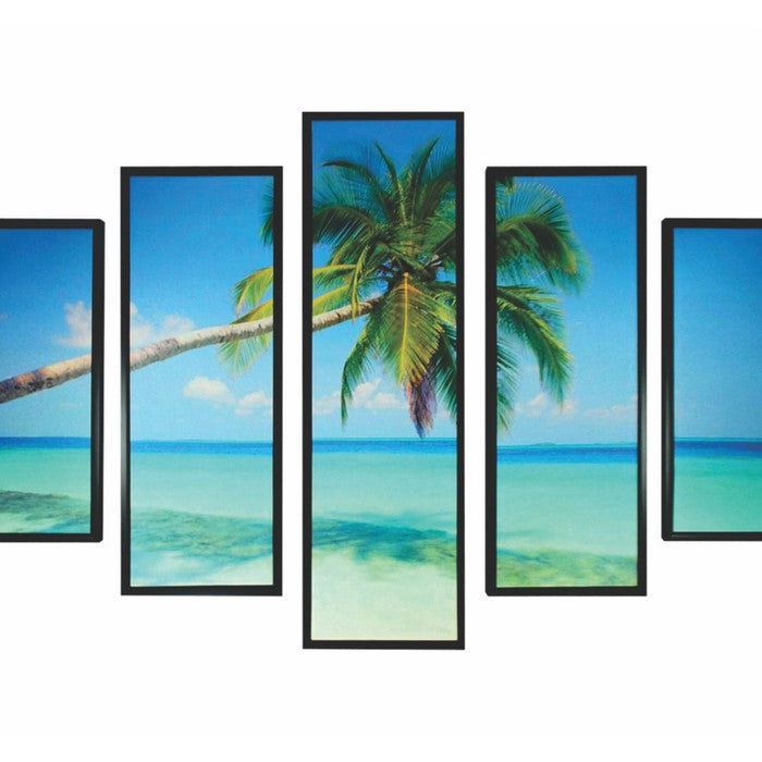 5 Piece Wood WallDecor with Beach and Coconut Tree Imprint,Multicolor