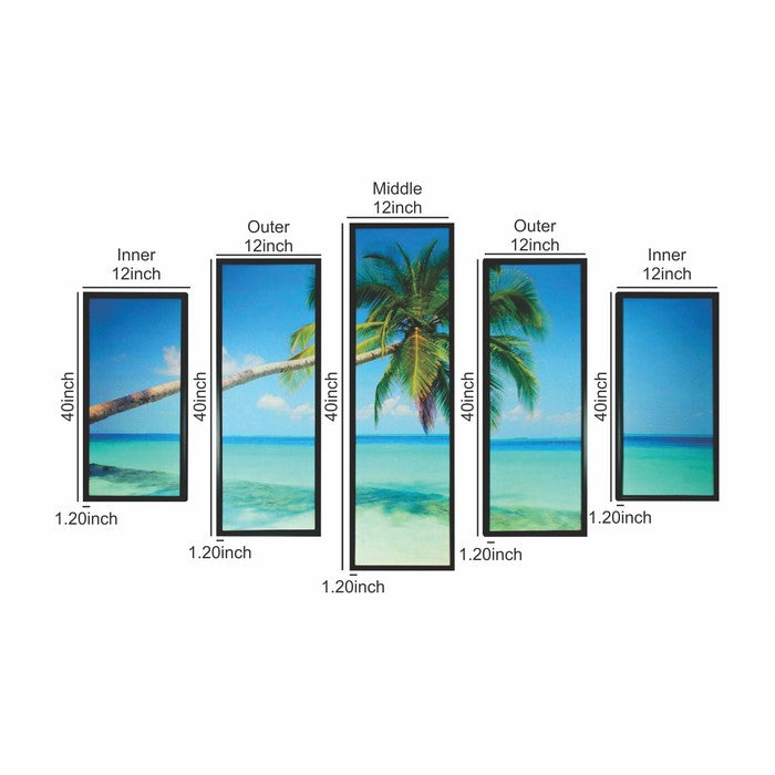 5 Piece Wood WallDecor with Beach and Coconut Tree Imprint,Multicolor