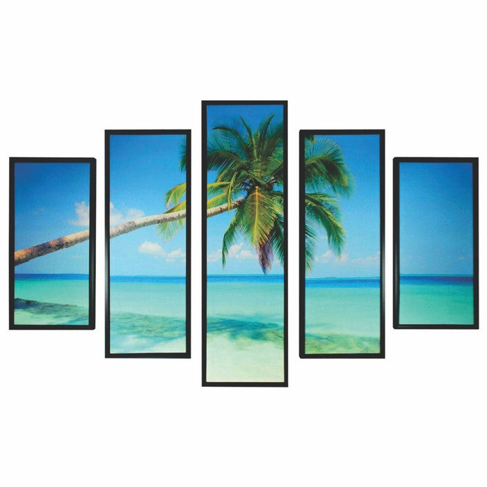 5 Piece Wood WallDecor with Beach and Coconut Tree Imprint,Multicolor