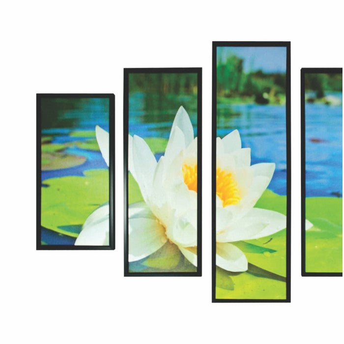 5 Piece Wood WallDecor with Lotus Flower and Lake Imprint,Multicolor