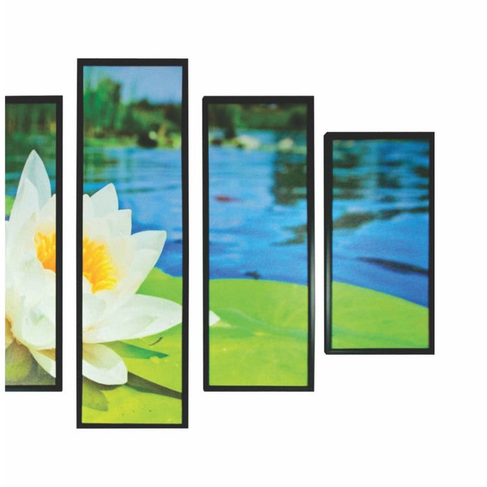5 Piece Wood WallDecor with Lotus Flower and Lake Imprint,Multicolor