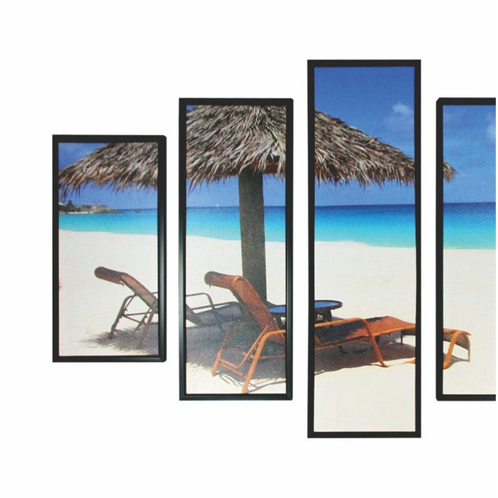 5 Piece Wooden Beach View WallDecor with Shack and Benches,Multicolor