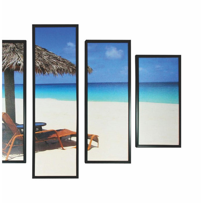 5 Piece Wooden Beach View WallDecor with Shack and Benches,Multicolor