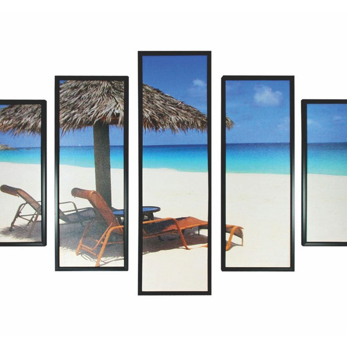 5 Piece Wooden Beach View WallDecor with Shack and Benches,Multicolor