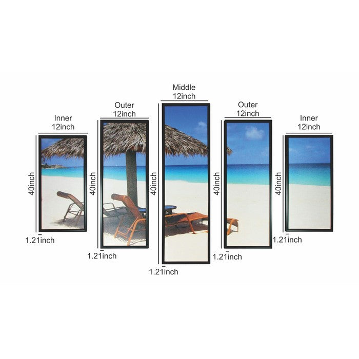 5 Piece Wooden Beach View WallDecor with Shack and Benches,Multicolor
