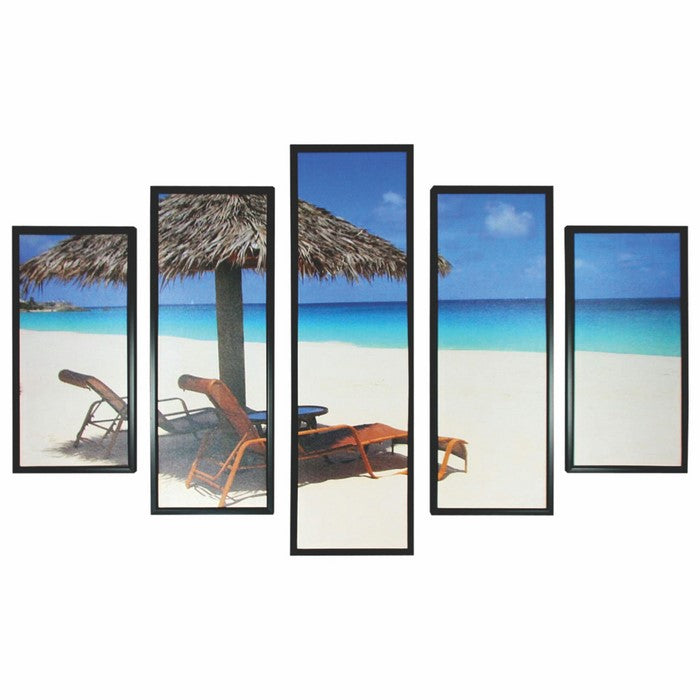 5 Piece Wooden Beach View WallDecor with Shack and Benches,Multicolor