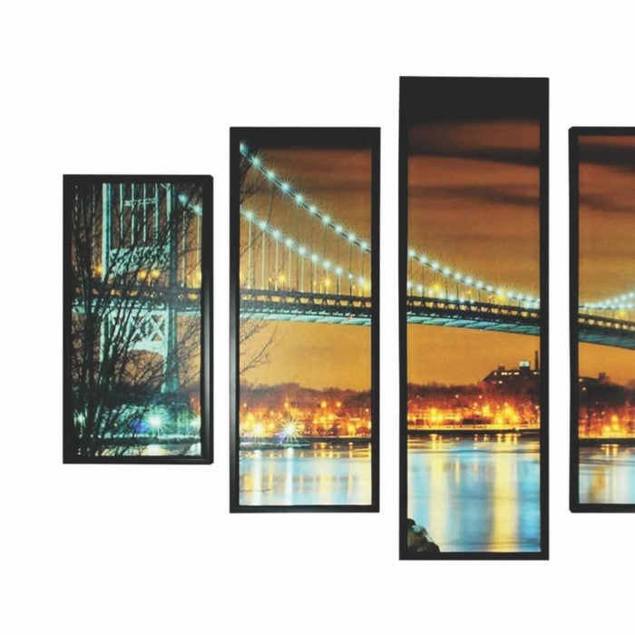 5 Piece Wooden WallDecor with Bridge Imprint, Multicolor