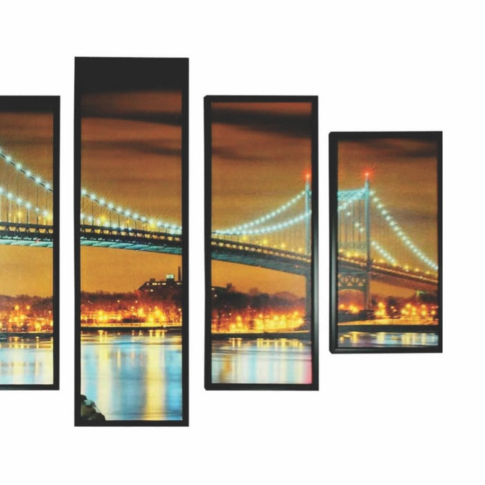 5 Piece Wooden WallDecor with Bridge Imprint, Multicolor