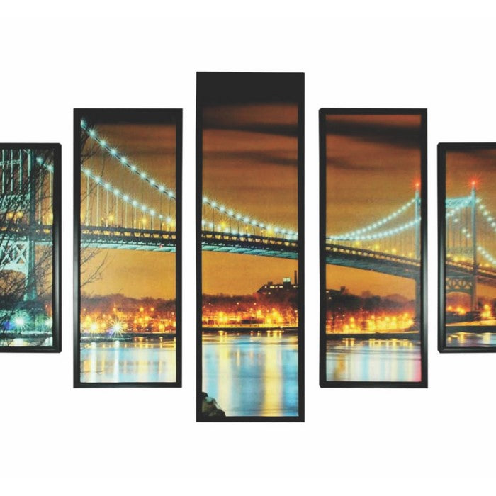 5 Piece Wooden WallDecor with Bridge Imprint, Multicolor