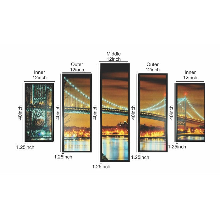 5 Piece Wooden WallDecor with Bridge Imprint, Multicolor