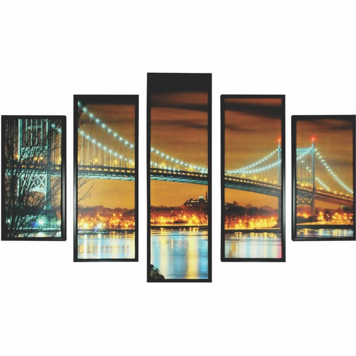 5 Piece Wooden WallDecor with Bridge Imprint, Multicolor