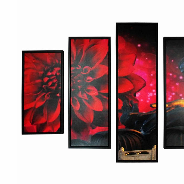5 Piece Wooden WallDecor with Buddha and Flower Imprint, Multicolor