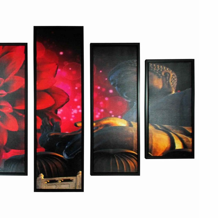 5 Piece Wooden WallDecor with Buddha and Flower Imprint, Multicolor