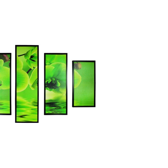 5 Piece Wooden WallDecor with Floral Imprint, Green and Black