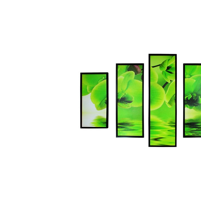 5 Piece Wooden WallDecor with Floral Imprint, Green and Black