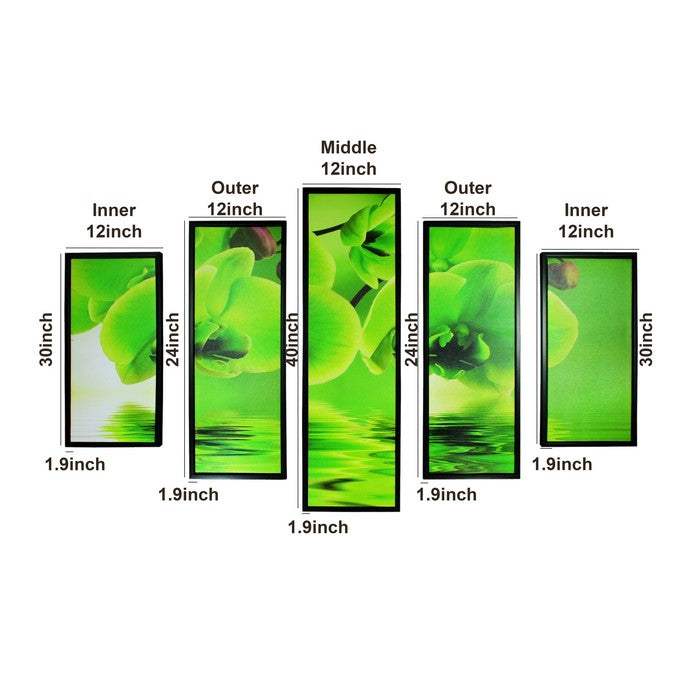 5 Piece Wooden WallDecor with Floral Imprint, Green and Black