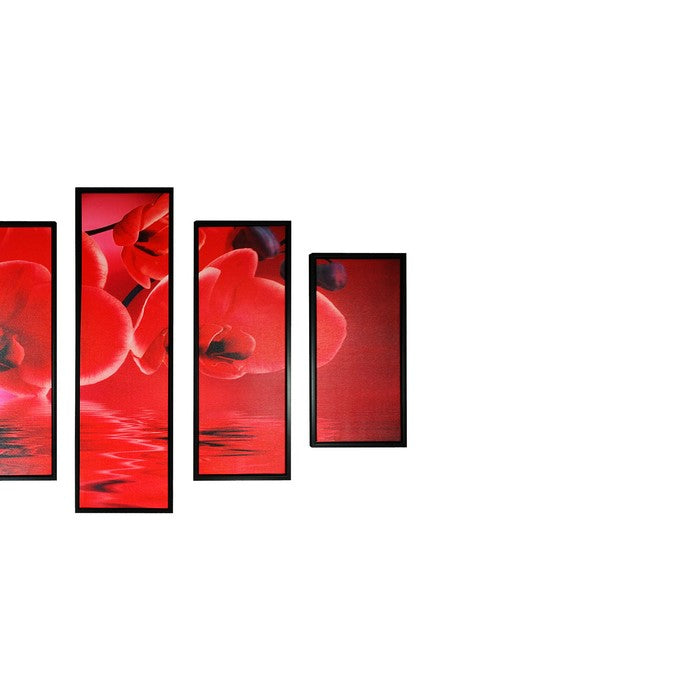 5 Piece Wooden WallDecor with Floral Imprint, Red and Black
