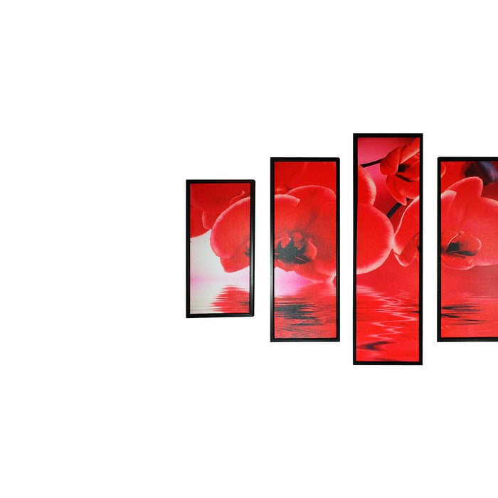 5 Piece Wooden WallDecor with Floral Imprint, Red and Black