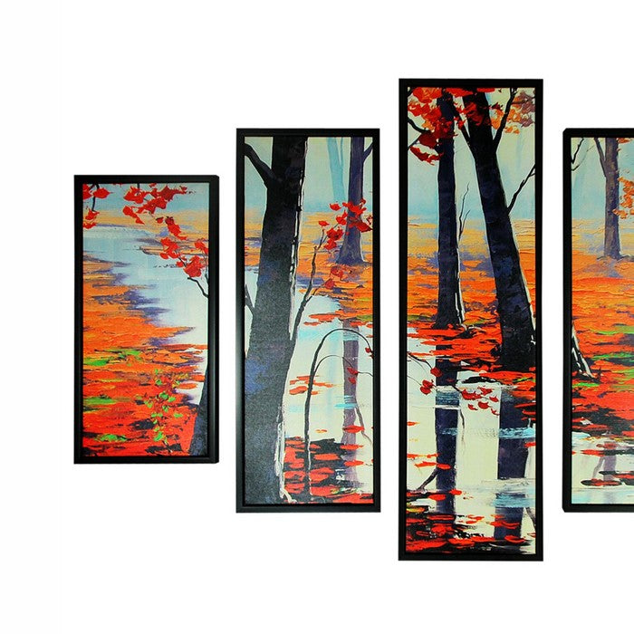 5 Piece Wooden WallDecor with Maple Tree in Autumn Sketch, Multicolor