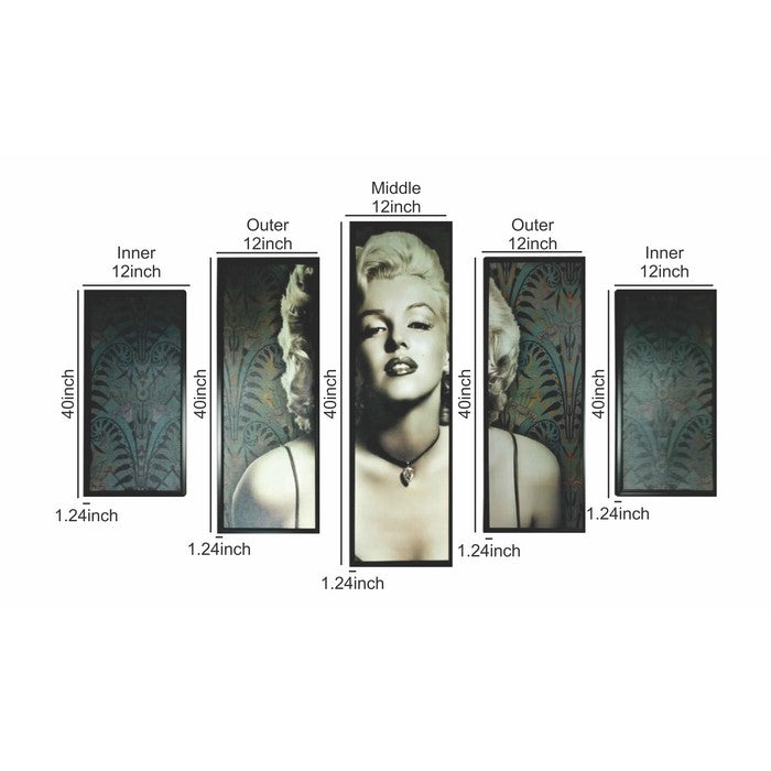 5 Piece Wooden WallDecor with Marilyn Monroe Portrait,Black and White