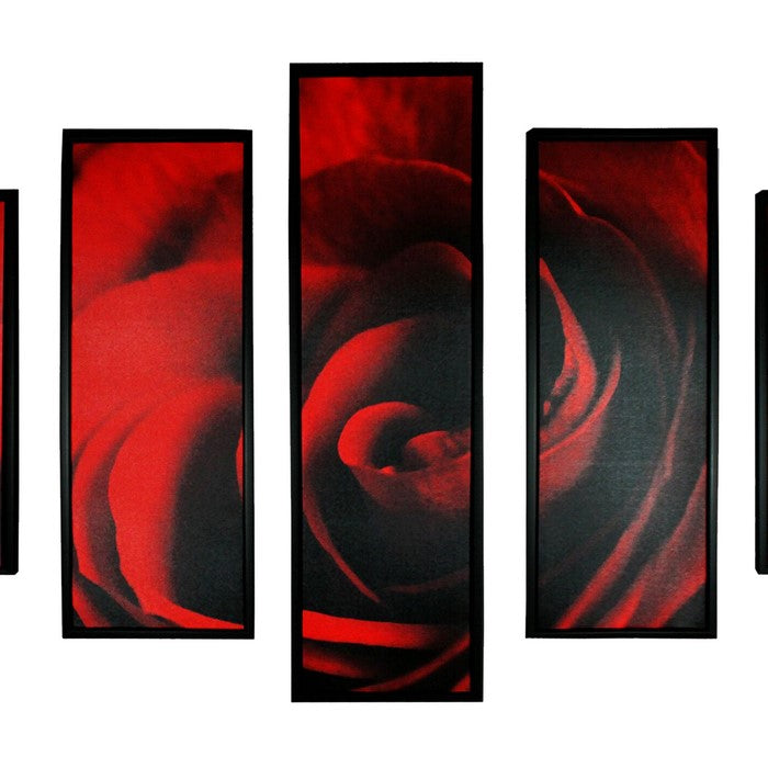5 Piece Wooden WallDecor with Rose Petal Imprint, Red and Black