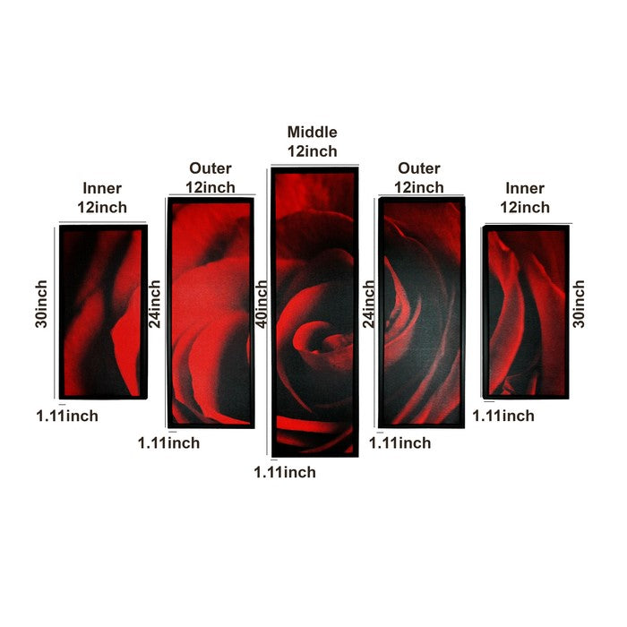 5 Piece Wooden WallDecor with Rose Petal Imprint, Red and Black