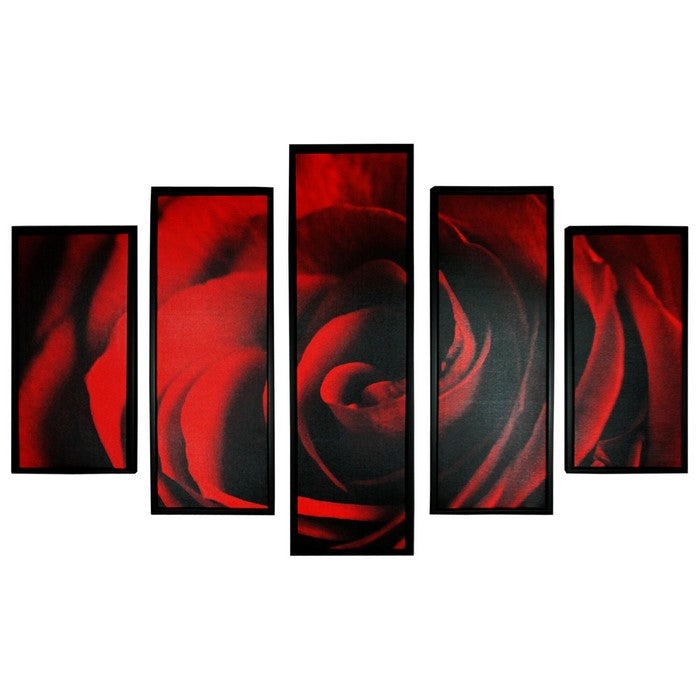 5 Piece Wooden WallDecor with Rose Petal Imprint, Red and Black