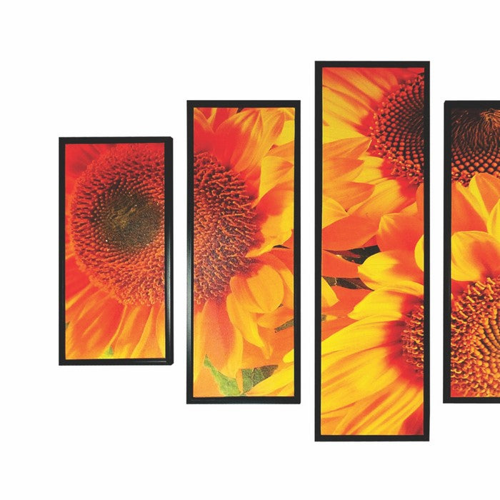 5 Piece Wooden WallDecor with Sun Flower Imprint, Yellow and Black