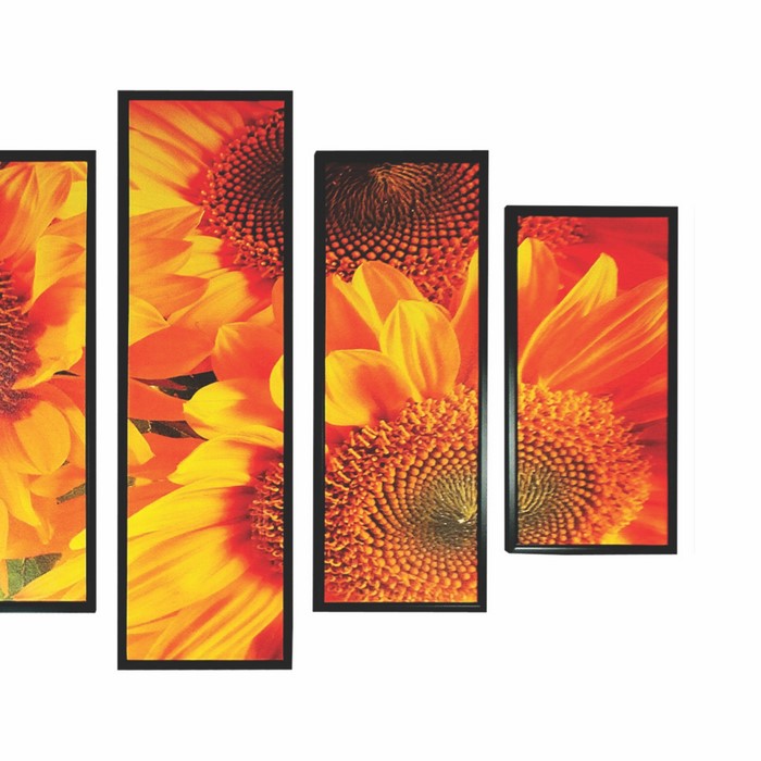 5 Piece Wooden WallDecor with Sun Flower Imprint, Yellow and Black