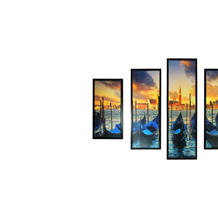 5 Piece Wooden WallDecor with Venice City Coast Painting, Multicolor