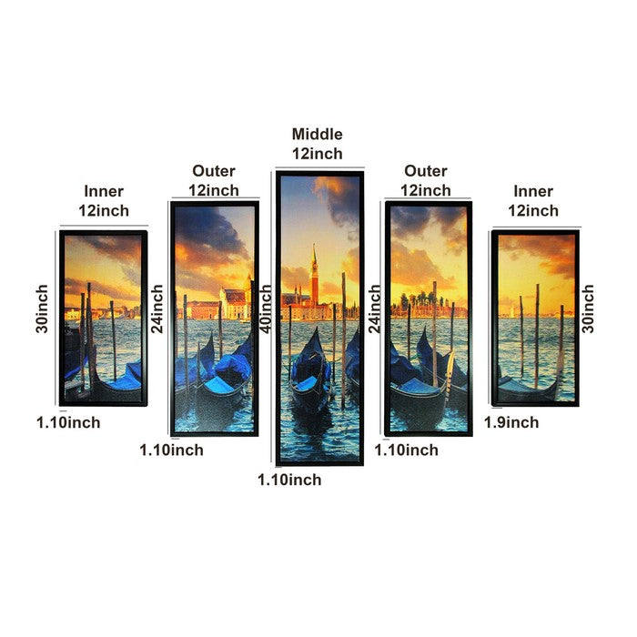 5 Piece Wooden WallDecor with Venice City Coast Painting, Multicolor
