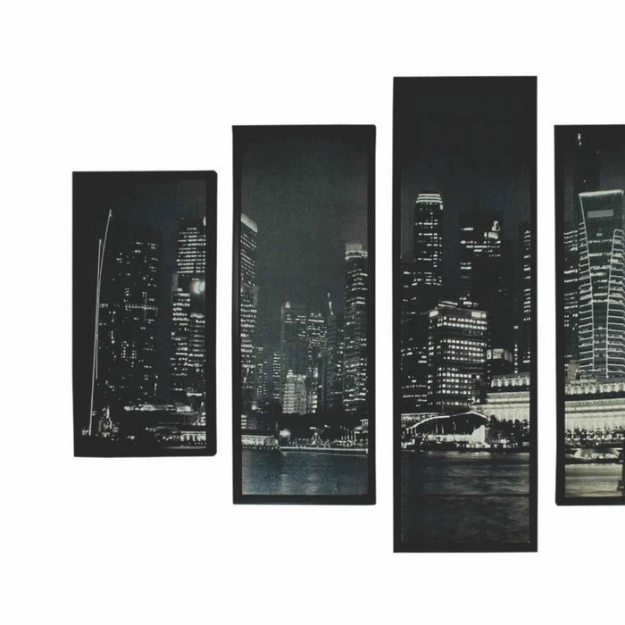 5 Piece Wooden WallDecor with View of Skyscrapers, Black and White