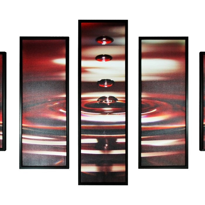 5 Piece Wooden WallDecor with Water Drop Print, Red and Black