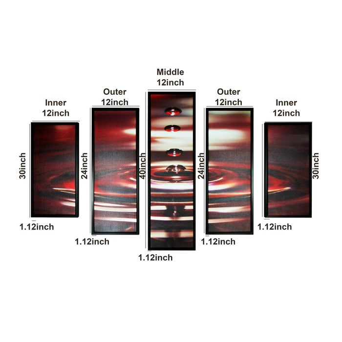 5 Piece Wooden WallDecor with Water Drop Print, Red and Black