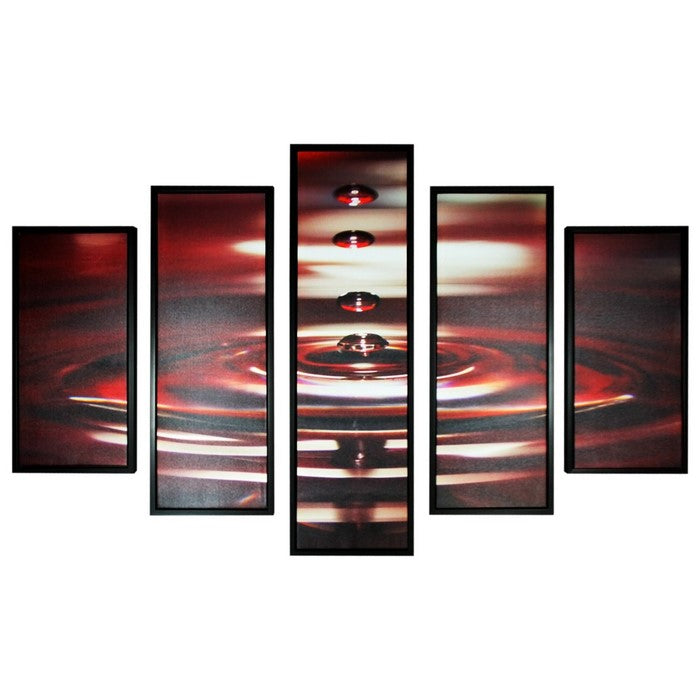 5 Piece Wooden WallDecor with Water Drop Print, Red and Black