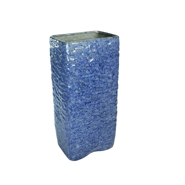 Contemporary Rectangular Ceramic Pot with Distressed Details, Blue