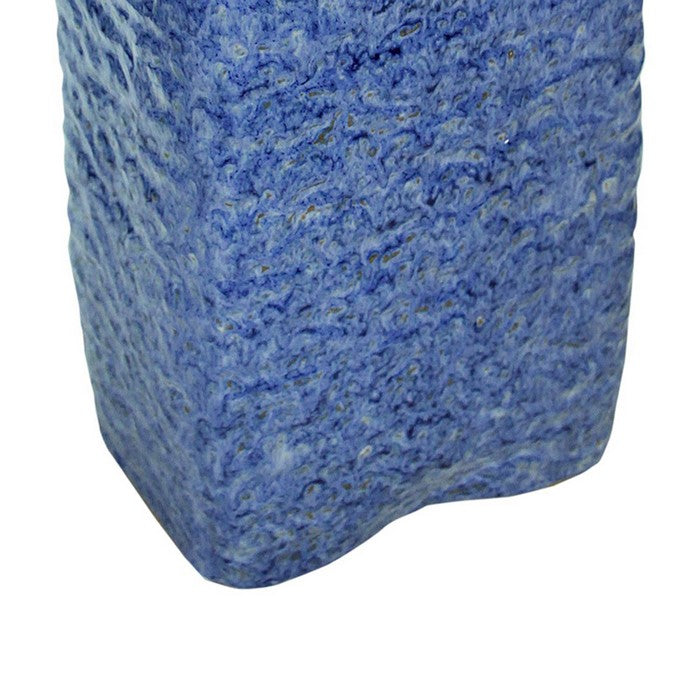Contemporary Rectangular Ceramic Pot with Distressed Details, Blue