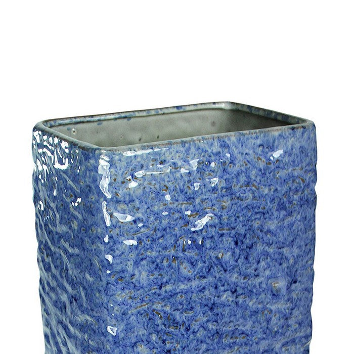 Contemporary Rectangular Ceramic Pot with Distressed Details, Blue