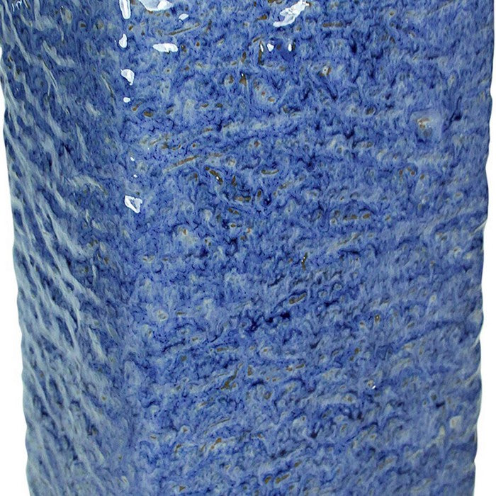 Contemporary Rectangular Ceramic Pot with Distressed Details, Blue