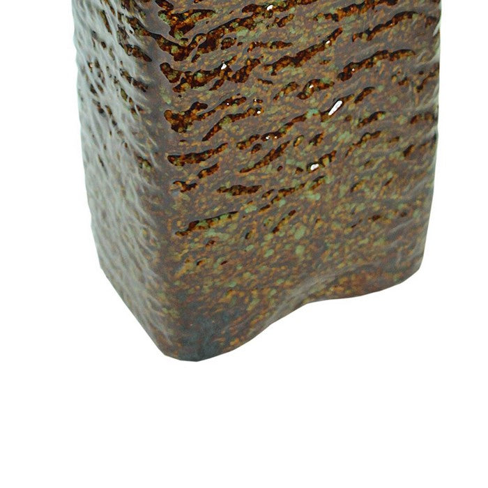 Contemporary Rectangular Ceramic Pot with Distressed Details, Brown