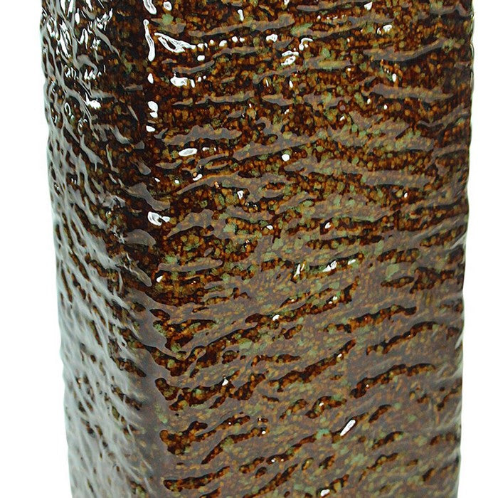 Contemporary Rectangular Ceramic Pot with Distressed Details, Brown