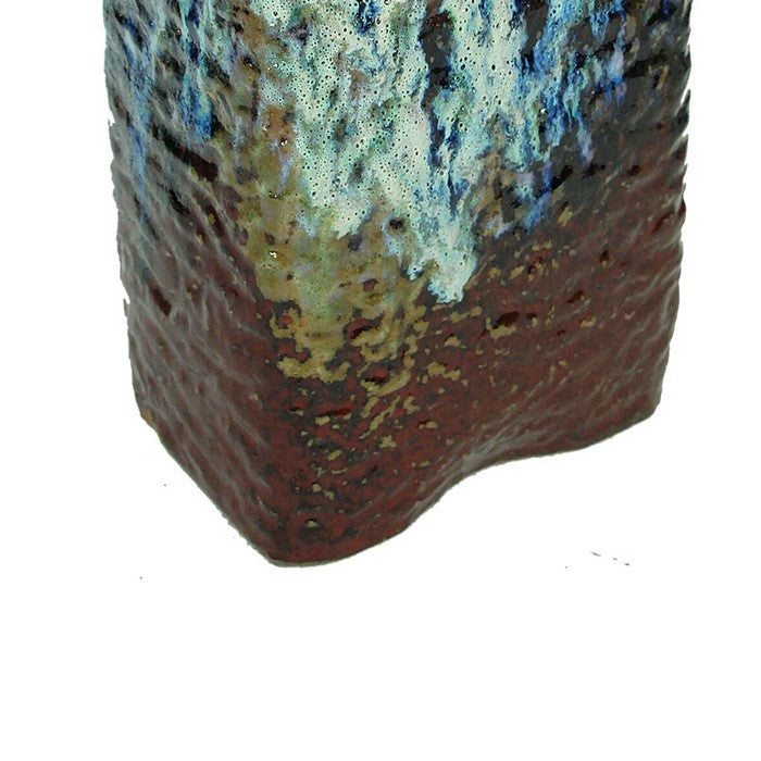 Contemporary Rectangular Distressed Ceramic Pot, Brown and Blue