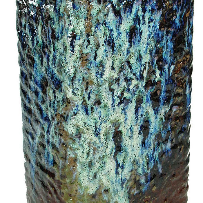 Contemporary Rectangular Distressed Ceramic Pot, Brown and Blue