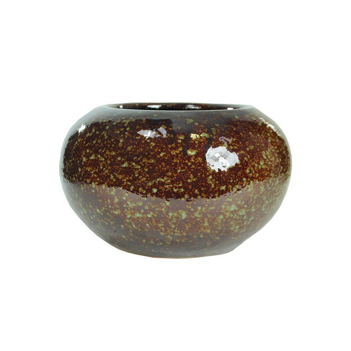 decorative Bellied Ceramic Pot with Distressed Details, Brown