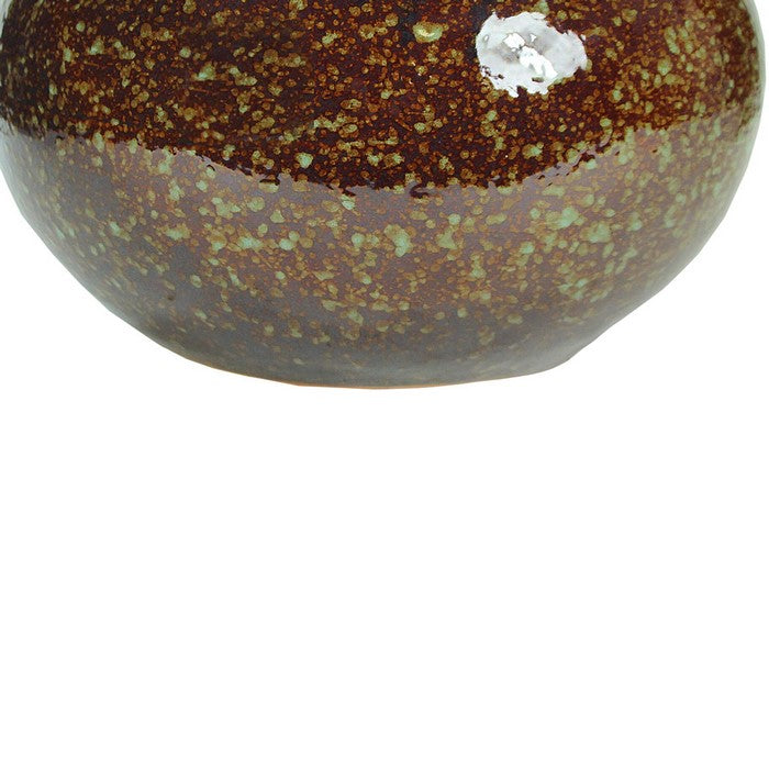 decorative Bellied Ceramic Pot with Distressed Details, Brown