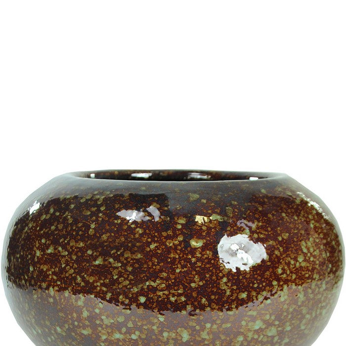 decorative Bellied Ceramic Pot with Distressed Details, Brown