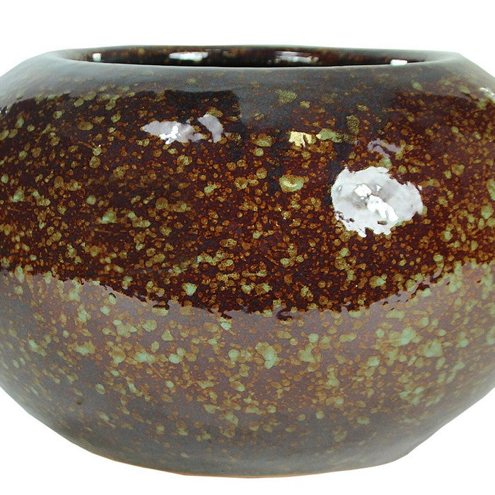 decorative Bellied Ceramic Pot with Distressed Details, Brown