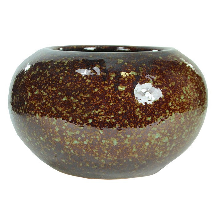 decorative Bellied Ceramic Pot with Distressed Details, Brown