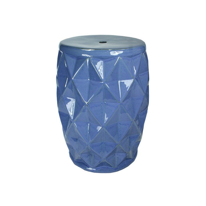 decorative Ceramic Garden Stool with Faceted Designs, Blue